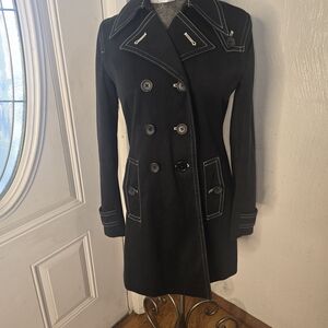 Banana Republic Black Trench Coat with White Stitching